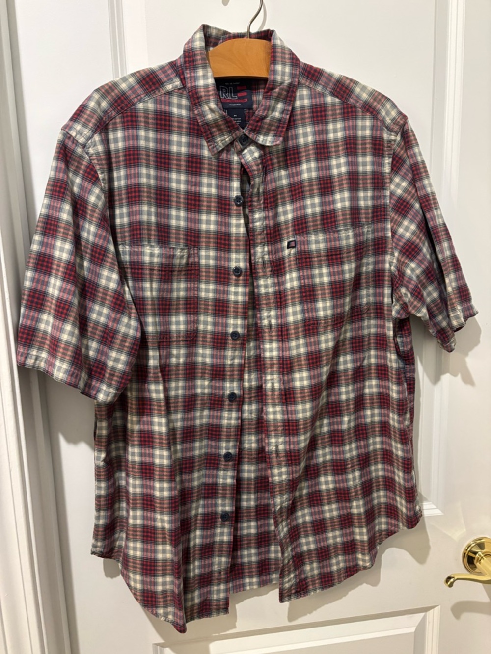 Vintage Y2K Ralph Lauren Polo Classic Plaid Short Sleeve Flag Logo Cotton M